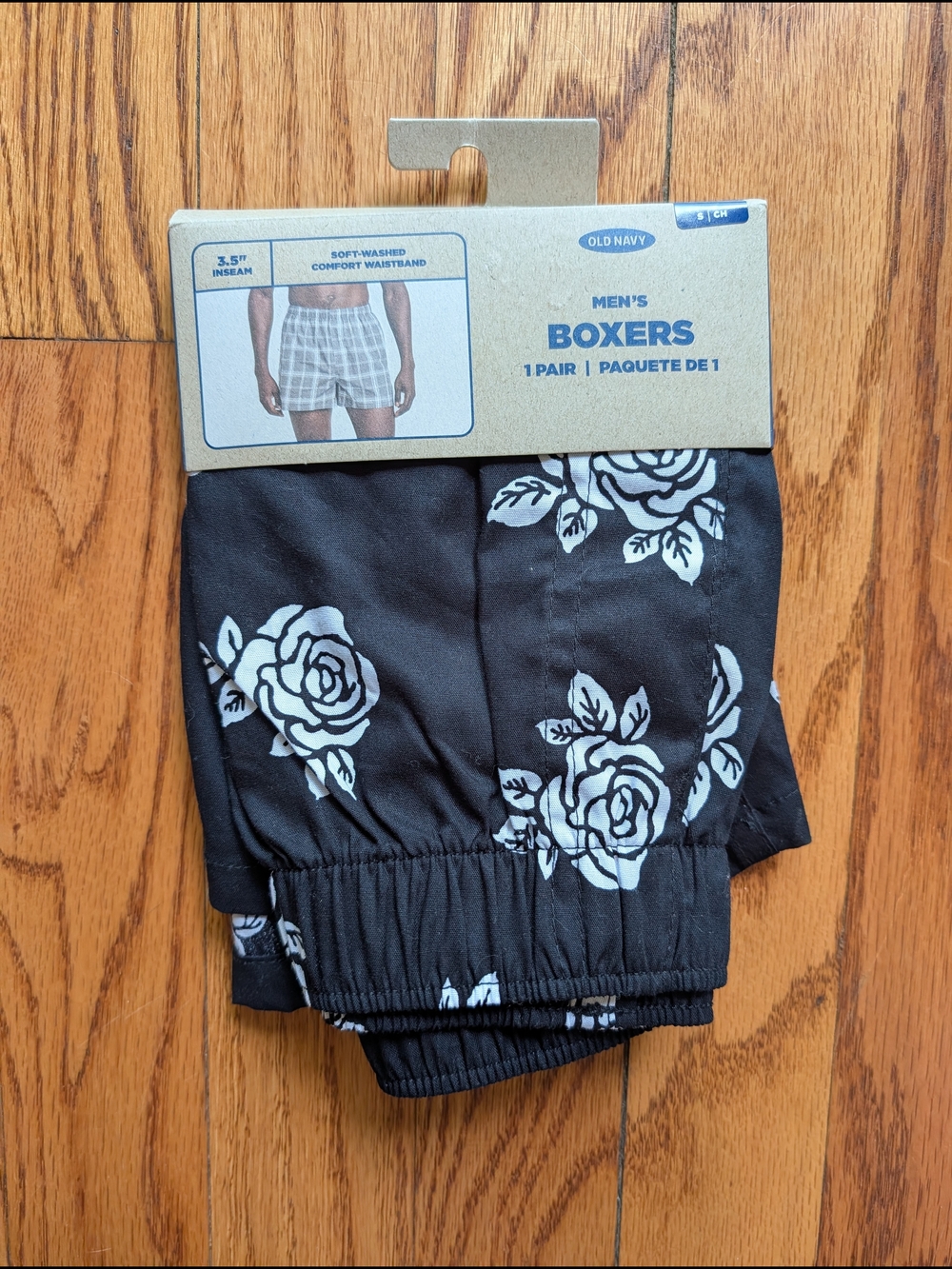 Old Navy Men's Black Boxers with White Rose Print